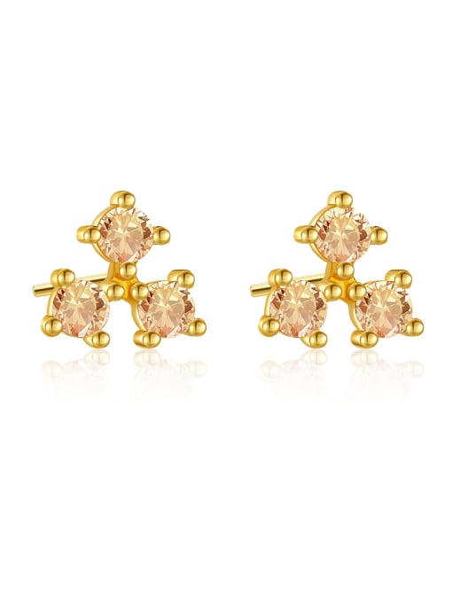 18K gold [Champagne stone] 925 Sterling Silver Cubic Zirconia Geometric Dainty Stud Earring